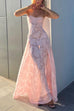 Rosiedress Spaghetti Strap Back Lace-up Applique Flower Lace Maxi Dress