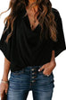 Rosiedress Cowl Neck Short Sleeve Drape Chiffon Shirt