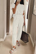 Rosiedress Short Sleeves Ribbed Knit Pullover Ruched Harem Pants Set