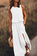Rosiedress Sleeveless Waisted Slit Maxi Tank Dress