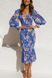 Rosiedress V Neck Lantern Sleeve Printed Ruffle Dress