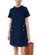 Rosiedress Elegant Crewneck Short Sleeves Buttons Tweed Dress