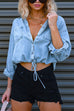 Rosiedress Long Sleeves Drawstring Hem Cropped Denim Shirt