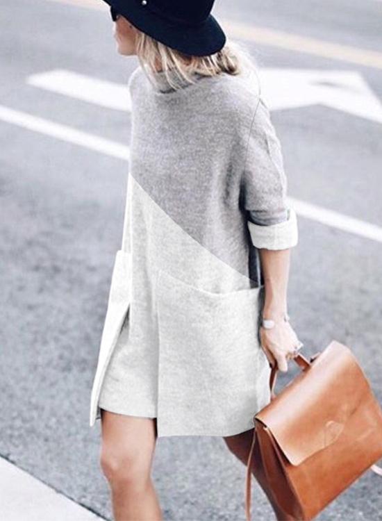 Rosiedress Mockneck Color Block Splice Dress with Pockets