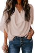 Rosiedress Cowl Neck Short Sleeve Drape Chiffon Shirt