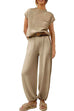 Rosiedress Short Sleeves Ribbed Knit Pullover Ruched Harem Pants Set