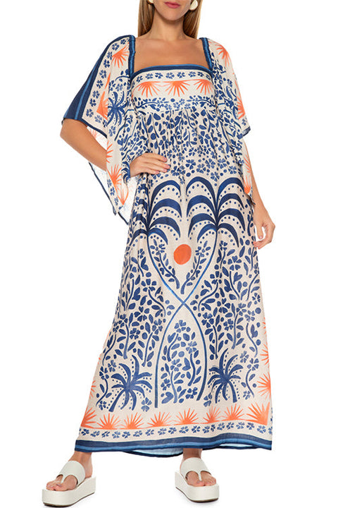 Rosiedress Square Collar Flutter Sleeves Printed Maxi Vacation Dress