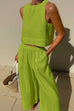 Rosiedress Solid Crewneck Crop Tank Top Elastic Waist Wide Leg Pants Set