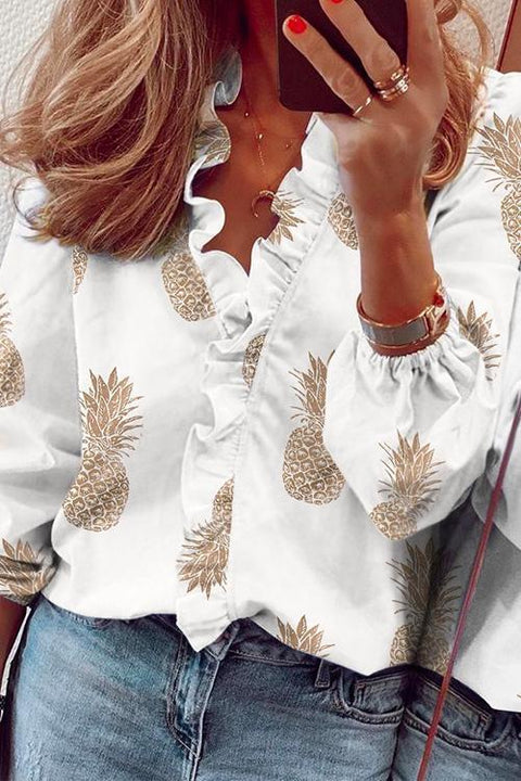 Rosiedress V Neck Long Sleeve Ruffle Blouse Shirt