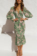 Rosiedress V Neck Lantern Sleeve Printed Ruffle Dress
