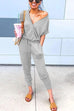 Rosiedress V Neck Tie Waist Drawstring Joggers Jumpsuit